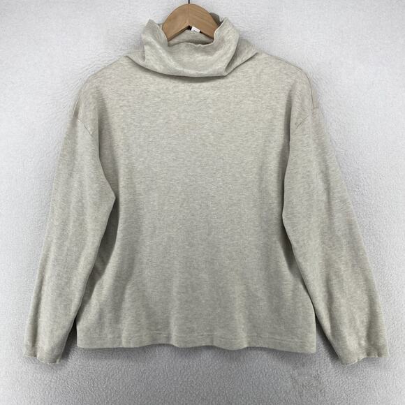 EILEEN FISHER Top S Cotton Interlock Knit Boxy Turtleneck Long Sleeve Gray - Picture 1 of 12